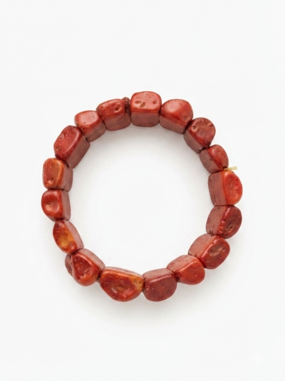 Vintage Chunky Red Coral Nugget Stretch Bracelet | Natural Polished Block Gemsto